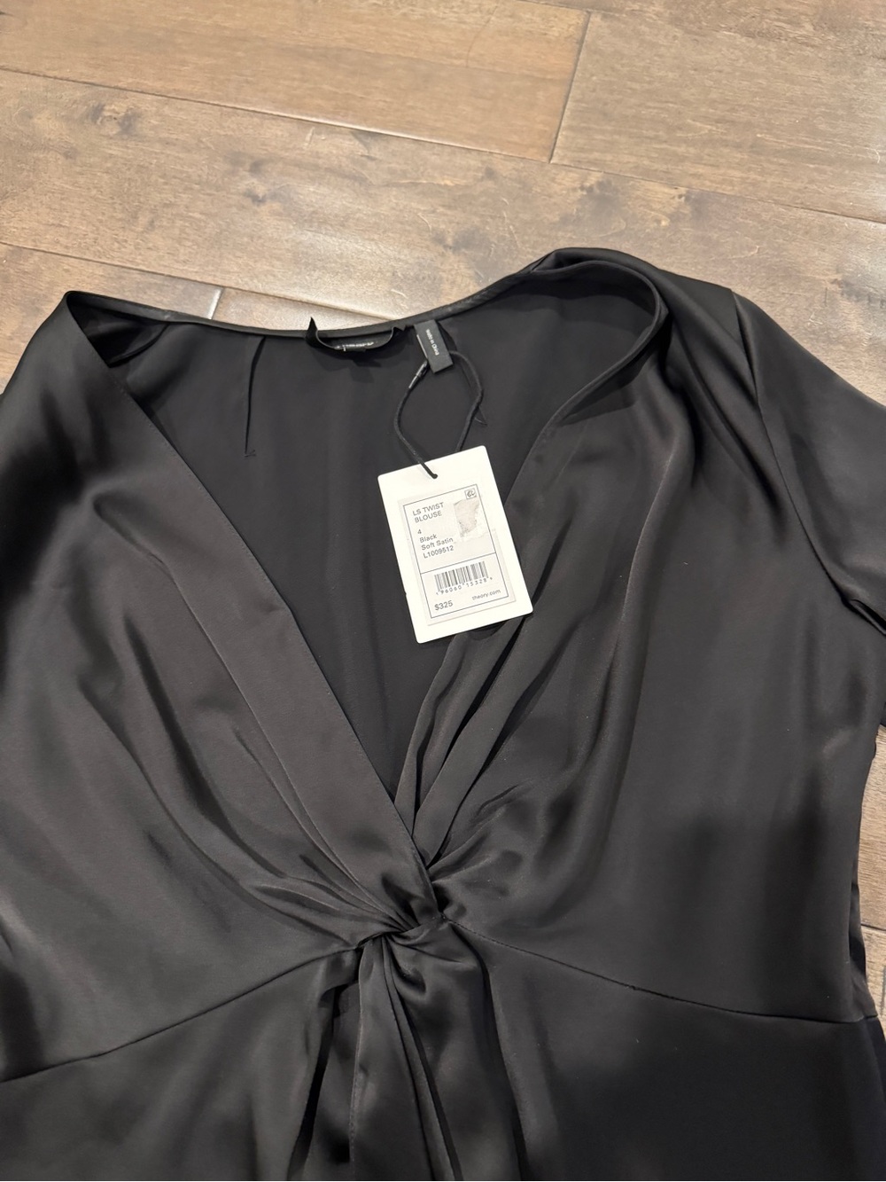 Theory Black Twist-Knot V-Neck Long-Sleeve Blouse - Picture 4 of 5